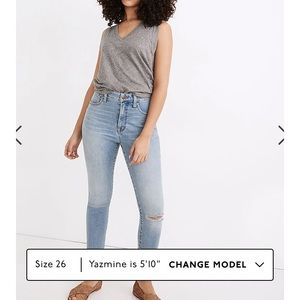 Madewell Curvy roadtripper jeans; Benton Wash with knee rip